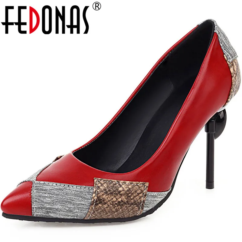 

FEDONAS Women Color Matching Pumps Point Toe Shoes Night Club Pumps Spring Summer High Heels Sexy Rhinestone New Shoes Woman