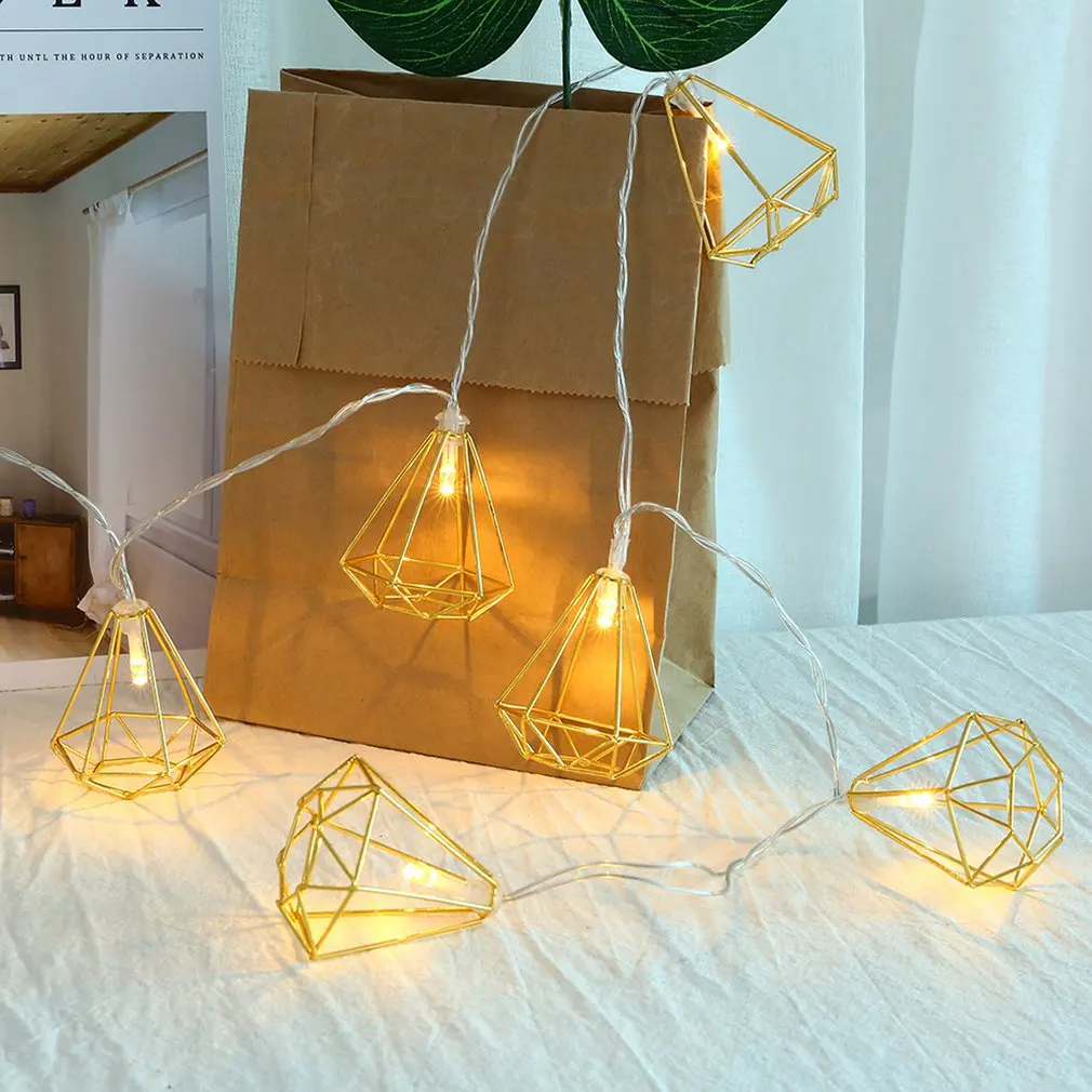 10Led ковкое железо металл простой промышленный ветер полигон украшения медный провод светящаяся светодиодная гирлянда с геометрическим шестиугольным