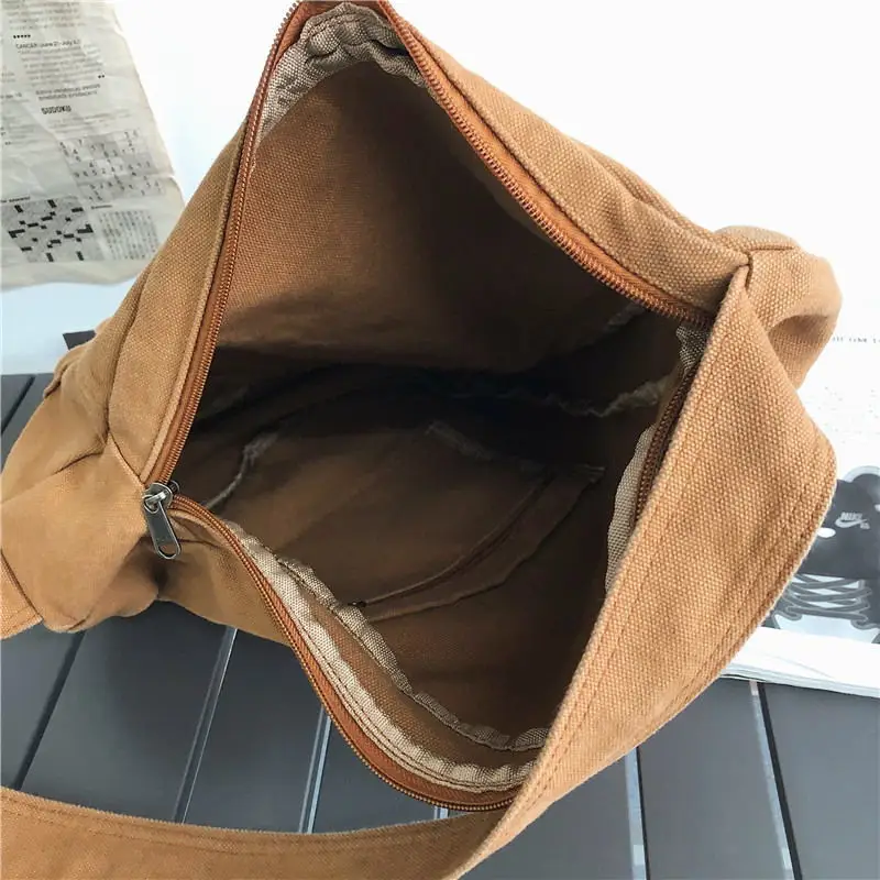 Women Vintage Canvas Cross-body Shoulder Bags Students Zipper School-bag Washed Retro Large Capacity Satchel Harajuku Ins BF canvas bag,women handbags,crossbody bags