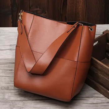 

New Women Bags Water Barrel Package Genuine Leather Crossbody Bags for Women Purses and Handbags