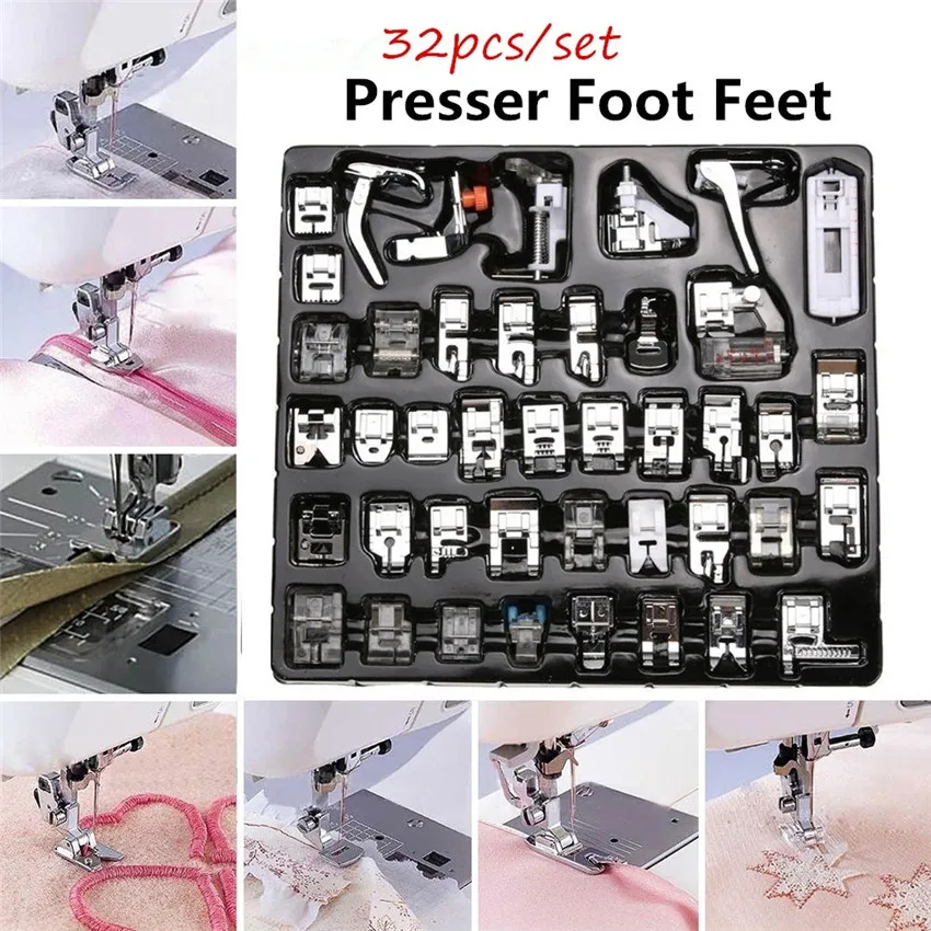 

VOGVIGO 32/42pcs Mini Sewing Machine Presser Foot Feet for Brother Singer Janome Presser Feet Braiding Blind Stitch Darning