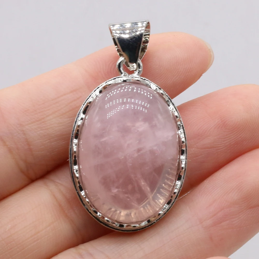 Natural Stone Pendant Egg-Shaped Lace Pendant Rose Quartz/Malachite/Lapis Lazuli/Agates For Jewelry Making DIY Necklace Earrings