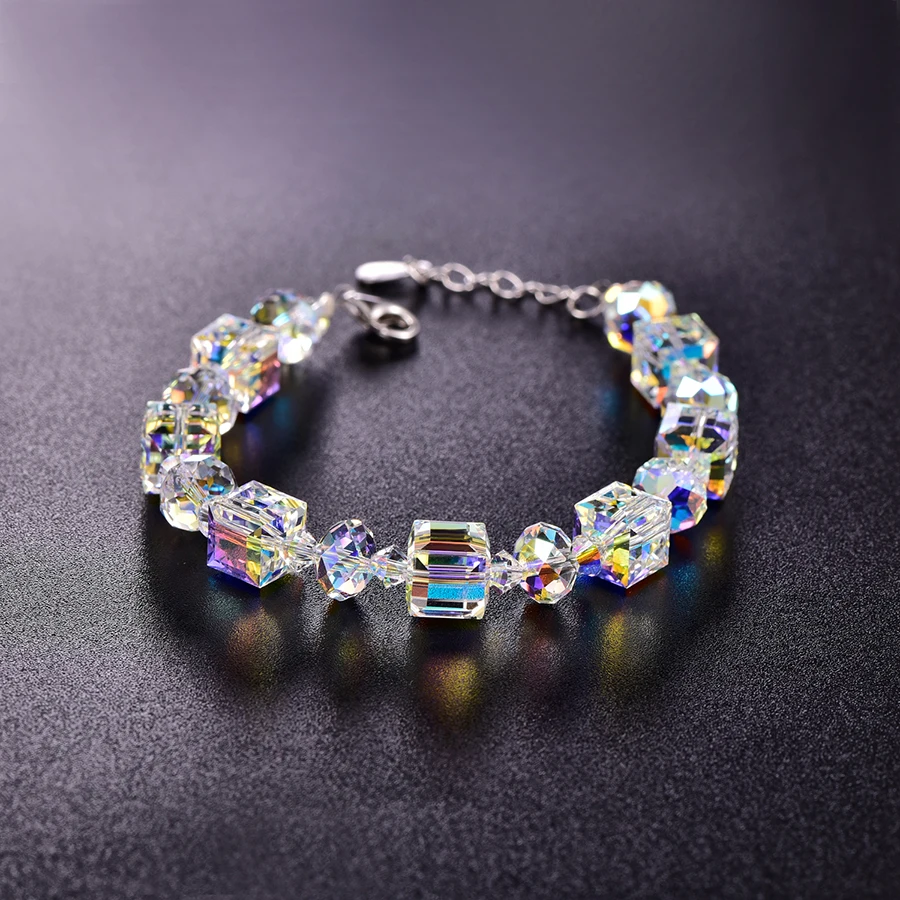 Роскошные квадратные Кристаллы из браслеты Swarovski модные браслеты из серебра 925 пробы браслеты для женщин ювелирные изделия подарок