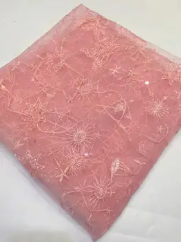 

New Designs African Lace Fabric High Quality pink Lace Material French Embroidered Tulle Lace Fabric With Sequins FZ-1118