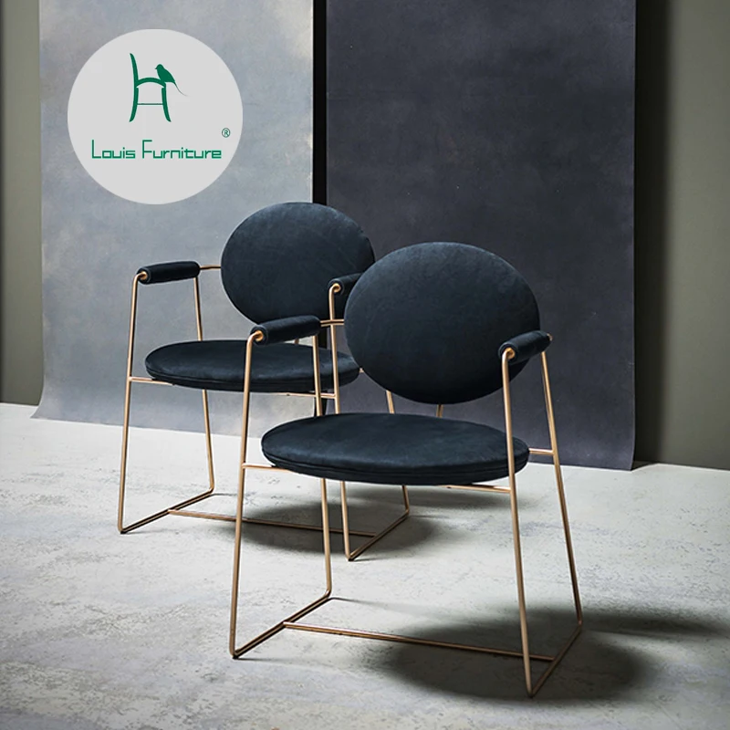 

Louis Fashion Dining chair Light luxury metal backrest post modern minimalist stainless steel fashion armrest reception