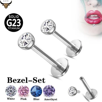 

2PCS G23 Titanium Lip Piercing Labret Stud CZ Zircon Stone Labret Piercing Lip Ring Cartilage Earring Body Jewelry Wholesale