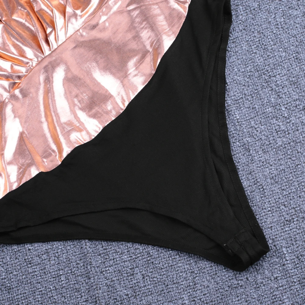 Ocstrade золото V образным вырезом с длинным рукавом Мини с пышным рукавом морщин Bodycon набор HI1101-Gold