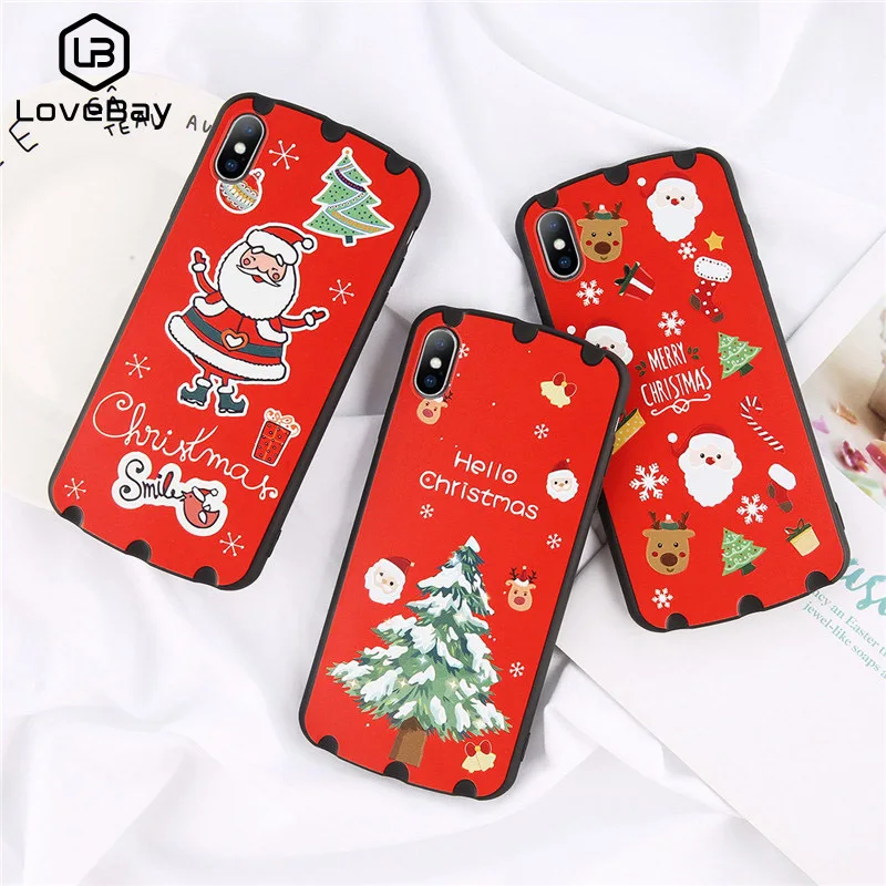 Рождественский чехол Lovebay для iPhone XR X XS Max Cartoon Elk Gift чехлы телефонов с Санта-Клаусом