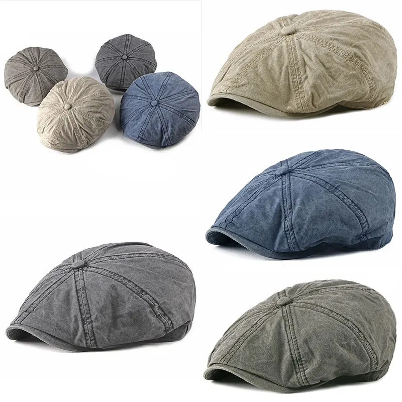 vintage casual newsboy cap Flat hat Washed cotton men's eight-blade beret outdoor octagonal british painter autumn |