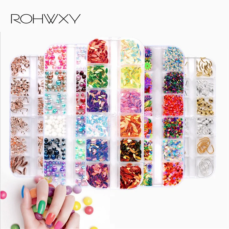 ROHWXY 1 коробка для маникюра, украшения для ногтей, принадлежности для ногтей, все для дизайна ногтей, аксессуары, инструменты для 3D дизайна ногтей, ювелирные изделия