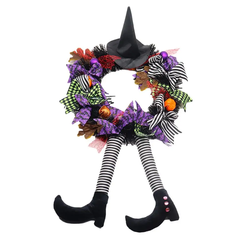 gambe da strega con ciondolo a forma di zucca con cappello e gambe ornamentali per interni ed esterni NRRN Ghirlanda di Halloween per porta d'ingresso 