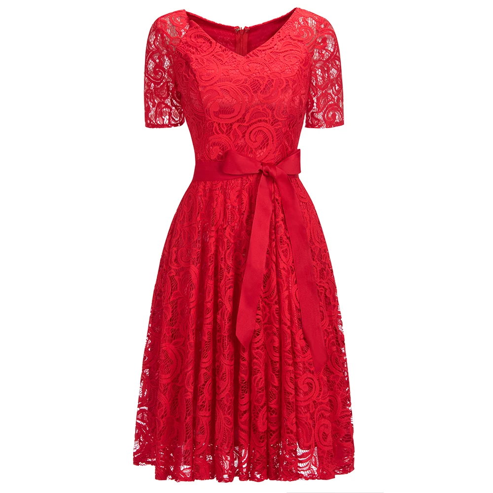 Vestidos Elegantes, Новое поступление, кружевные вечерние платья а-силуэта невесты Вечерние торжественное платье Встреча выпускников/корпоративы Выпускной поясом платья для женщин - Цвет: Red