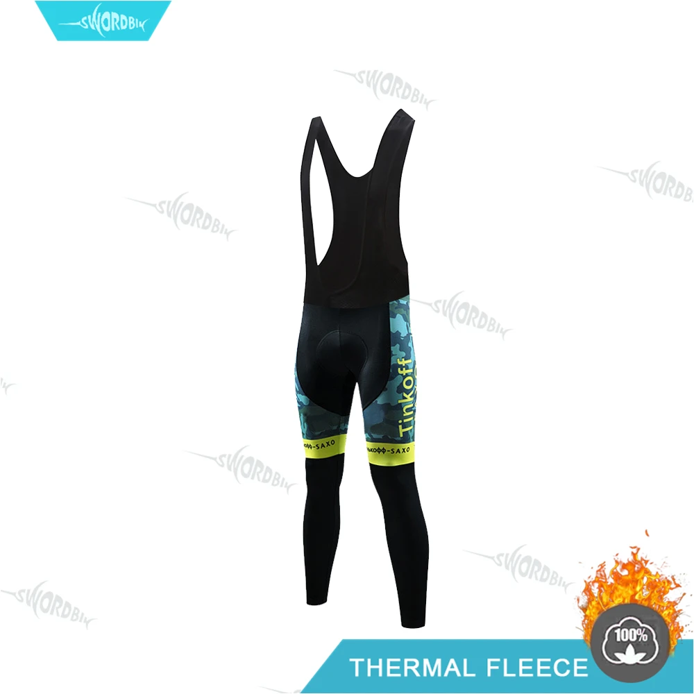 Велоспорт одежда для мужчин Pro Team Велоспорт трикотажный комплект Tinkoff Мужская зимняя одежда флуоресцентный цвет Тепловая флисовая одежда комплект с длинными рукавами MTB Uninform - Цвет: Bib Pants