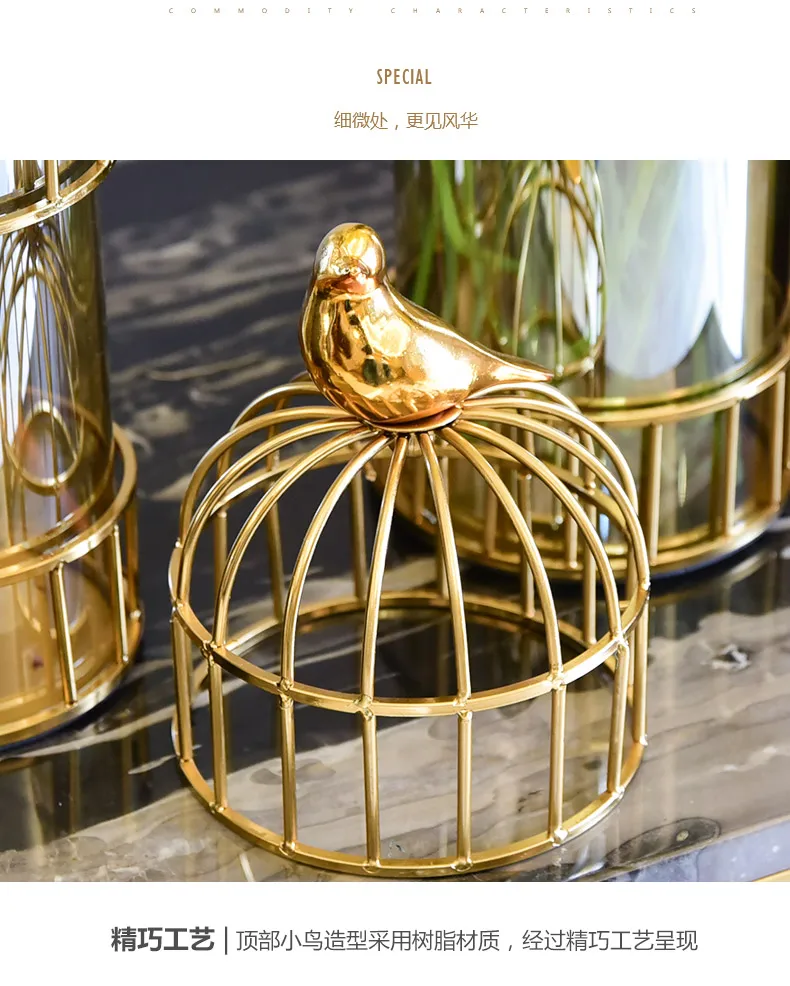 Креативные скандинавские золотые металлические стеклянные вазы декоративные украшения клетка прозрачные цветочные композиции Современные Декорации для дома