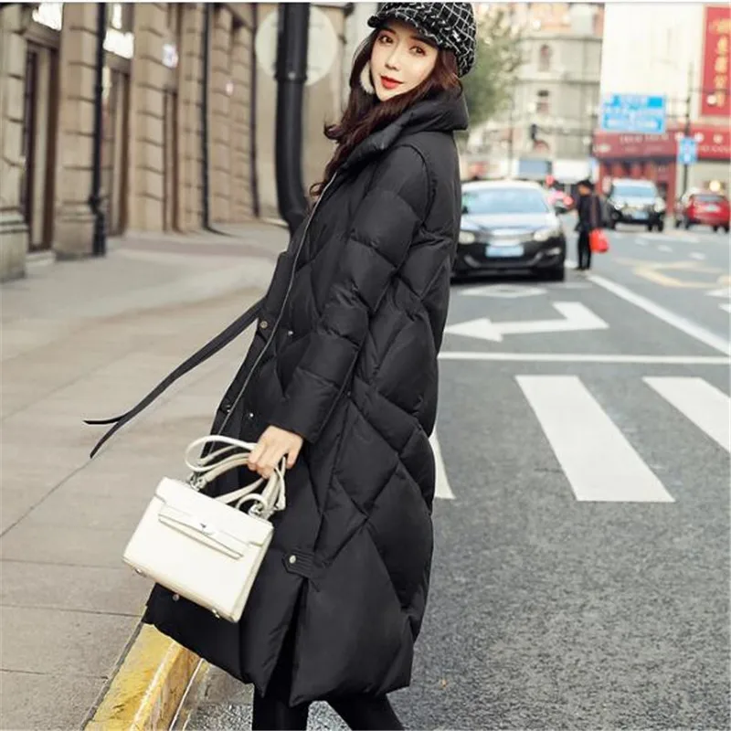 High-end down jacket women fashion long jacket winter thick white duck down coat female new Korean loose parka black tops