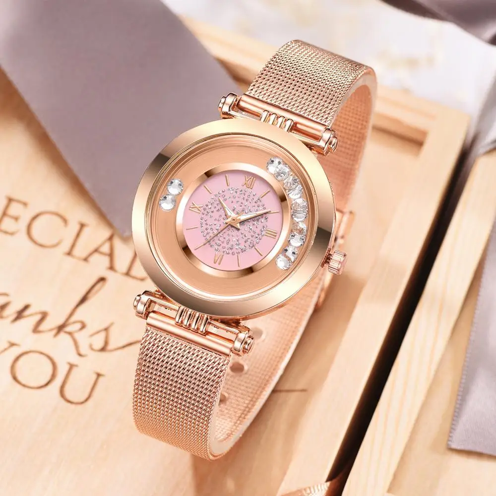 

Luxury Crystal Metal Alloy Analog Quartz Watches For Women Bracelet Starry Sky Watch Fashion Rose Gold Ladies Clock Dropshipping
