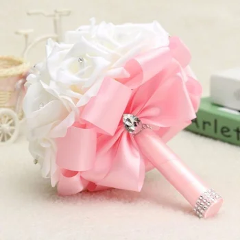 

Polychromatic Wedding Flowers with pearl Elegant Bridesmaid Bridal Bouquets Artificial Rose Crystal artificial flowers