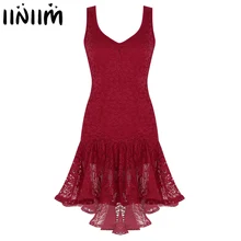 Iiniim женские гофрированные Высокие Низкие костюмы для латинские танцы Самба танцевальное платье бальная танцевальная одежда взрослый костюм для выступлений кружевное танцевальное платье