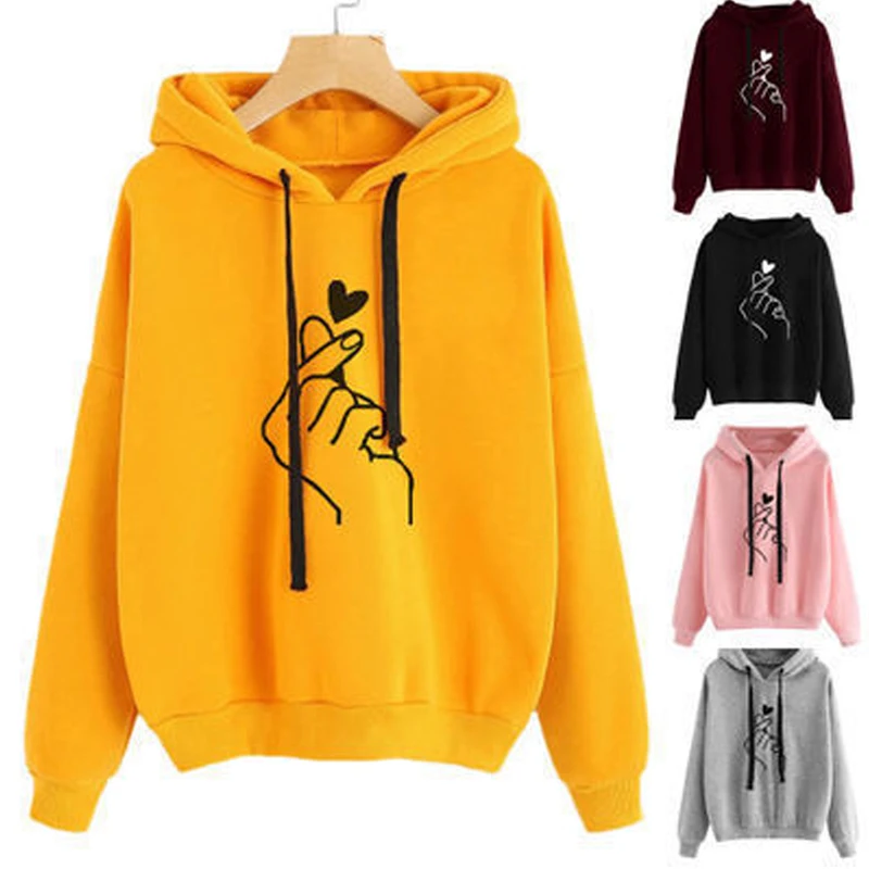 Women's Sweatshirt and Hoody Ladies Oversize K Pop Love Heart Finger Hoody Autumn Casual Harajuku Women Hoodies Sportswear