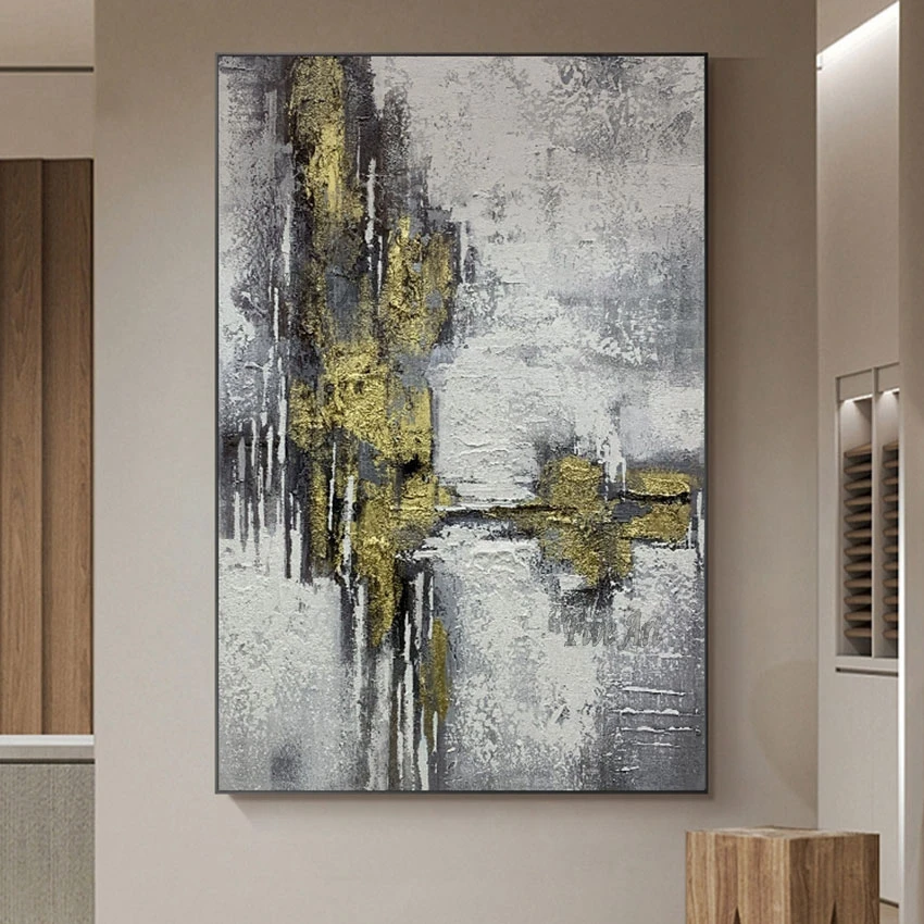 

New, Abstract Gold Foil Design Living Room Decorative Picture, Oil Painting, Hot Selling Wall Canvas Picture Art, For Hotel