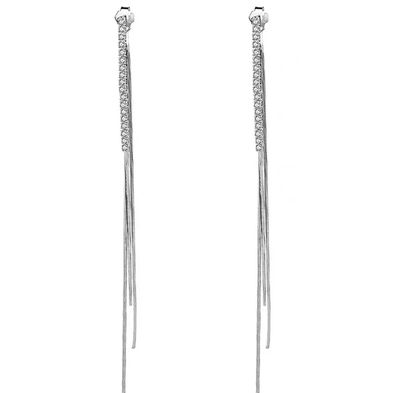 Fashion Women's Jewelry 925 Sterling Silver Zircon Tassel Earrings hoop earrings stud earrings dangle earrings silver jewelry crystal earrings crystal tassel earrings Shiny Simple Earrings Charm Wedding Accessories