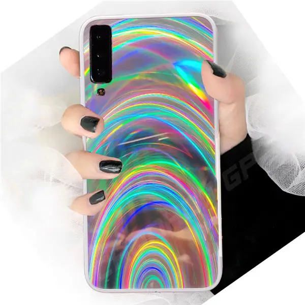 Радуга блестящий чехол с зеркалом для samsung Galaxy S8 S9 S10 A70 A50 A30 A10 J4 J6 J8 A7 A9 A6 Примечание 10 9 8 Plus Мягкий ТПУ чехол с мультипликационным рисунком - Цвет: Серебристый