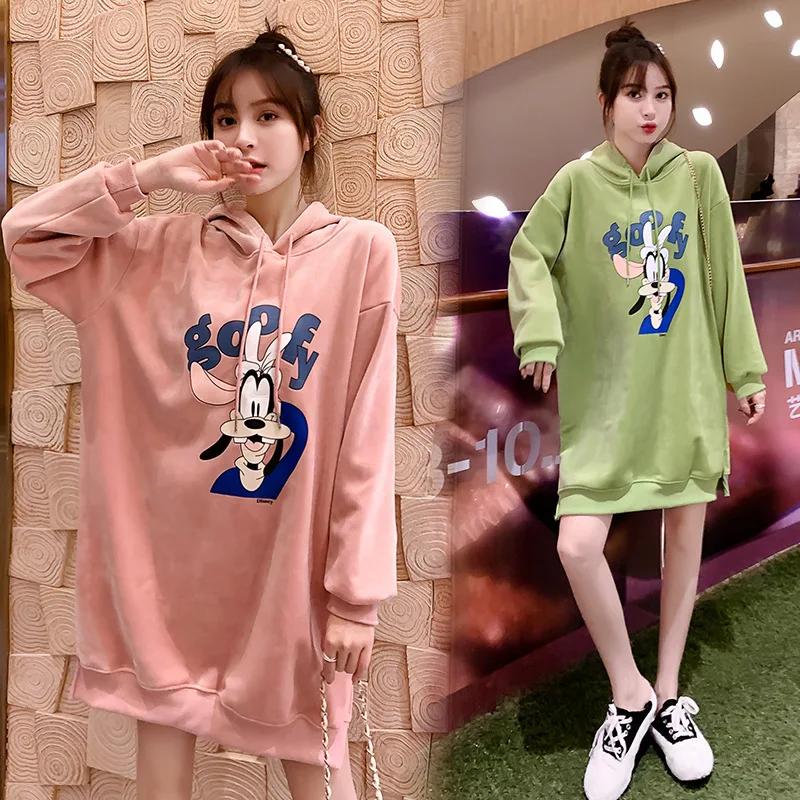 

Maternity Clothes Autumn And Winter 2019 New Style Online Celebrity Brushed And Thick Gold Velvet Hooded Maternity Clothes Dress