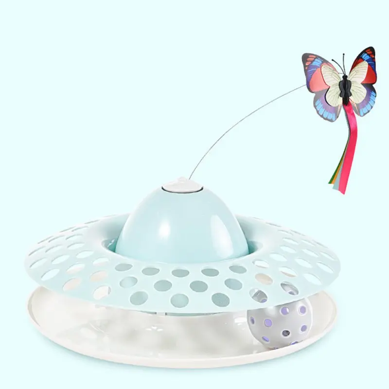 Rotating Cat Toy Colorful Butterfly Funny Pet Dog Kitten Interactive Training Turntable 2-Level Tower Tracks Ball Toys | Дом и сад