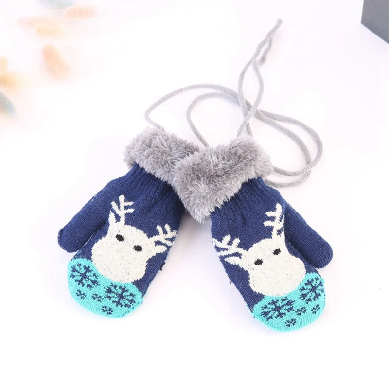 Lovely Kids Gloves Children Christmas Elk Gloves Knitted Thicken Warm Rope Full Finger Mittens