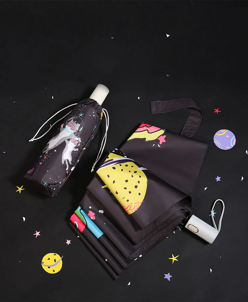 Automatic Sun Umbrella Three Folding Black Coating Portable Anti UV Cartoon Women Umbrellas Men Windproof Girl Parasols Gifts