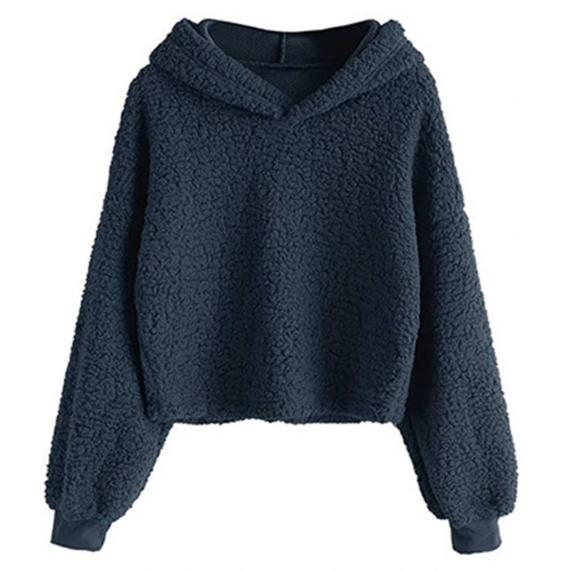 Navy Blue Осенне-зимние однотонные повседневные свободные женские свитшоты, женские толстовки с длинным рукавом, пуловеры мягкого размера плюс, топы с капюшоном - Цвет: Navy Blue