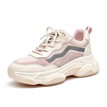 

2020 Jihoudi Genuine Leather Dad Shoes Woman Ins Increase Leisure Time Women's Shoes Run Sneakers
