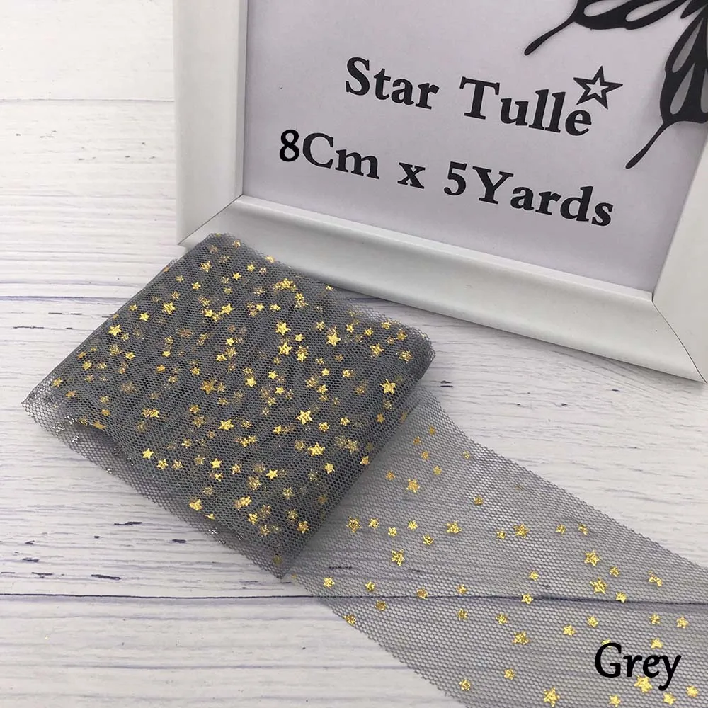 8CM GREY 8 см 5 ярдов блестящая Звезда тюль рулон мягкие блестки Сетка на катушке Золотой Серебряный звезда Тюль сетчатая лента DIY ремесло день рождения поставки - Цвет: 8CM GREY