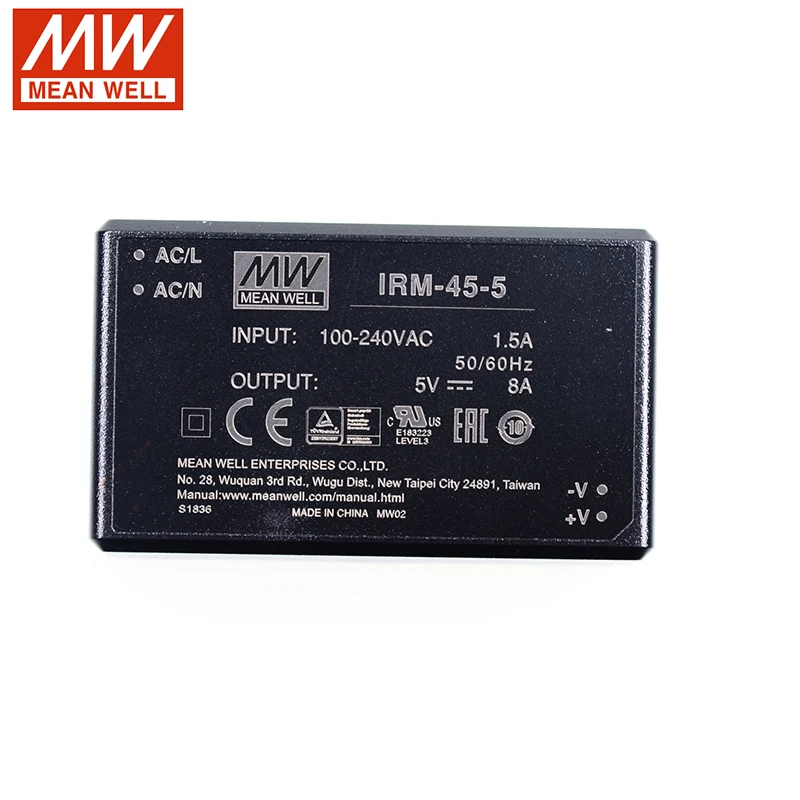 MEAN WELL IRM-45-5 40 Вт PCB сборка инкапсулированный силовой модуль 110 В/220 В переменного тока до 5 В постоянного тока 8A 40 Вт Meanwell PCB тип модуля питания