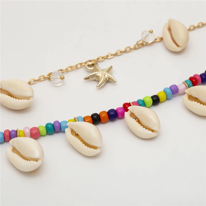 Wish Card Boho Shell женские браслеты для щиколотки для девочек двухслойные звезды Seashell Бусы ножные браслеты модные летние ювелирные изделия подарок NE78