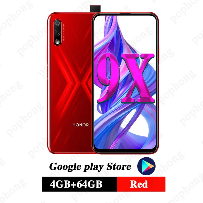 Honor 9X мобильный телефон 6,5 ''полный экран Kirin 810 Восьмиядерный Поддержка Google play 48MP всплывающая фронтальная камера 16MP 4000mAh - Цвет: 4G 64G Red
