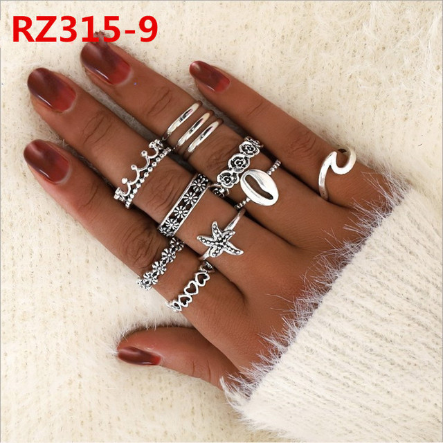 Gold Ring Set Teen Girls Matching Rings for Women Anillos Jewelry Sets Bague Femme Ringen Bohemian Heart Rings Woman
