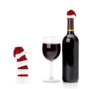 

10pcs Mini Bottle Santa Hat Wine Bottle Cover Christmas Wine Bottle Top Cover Bottle Decorations for Christmas Party Decpr (Red)