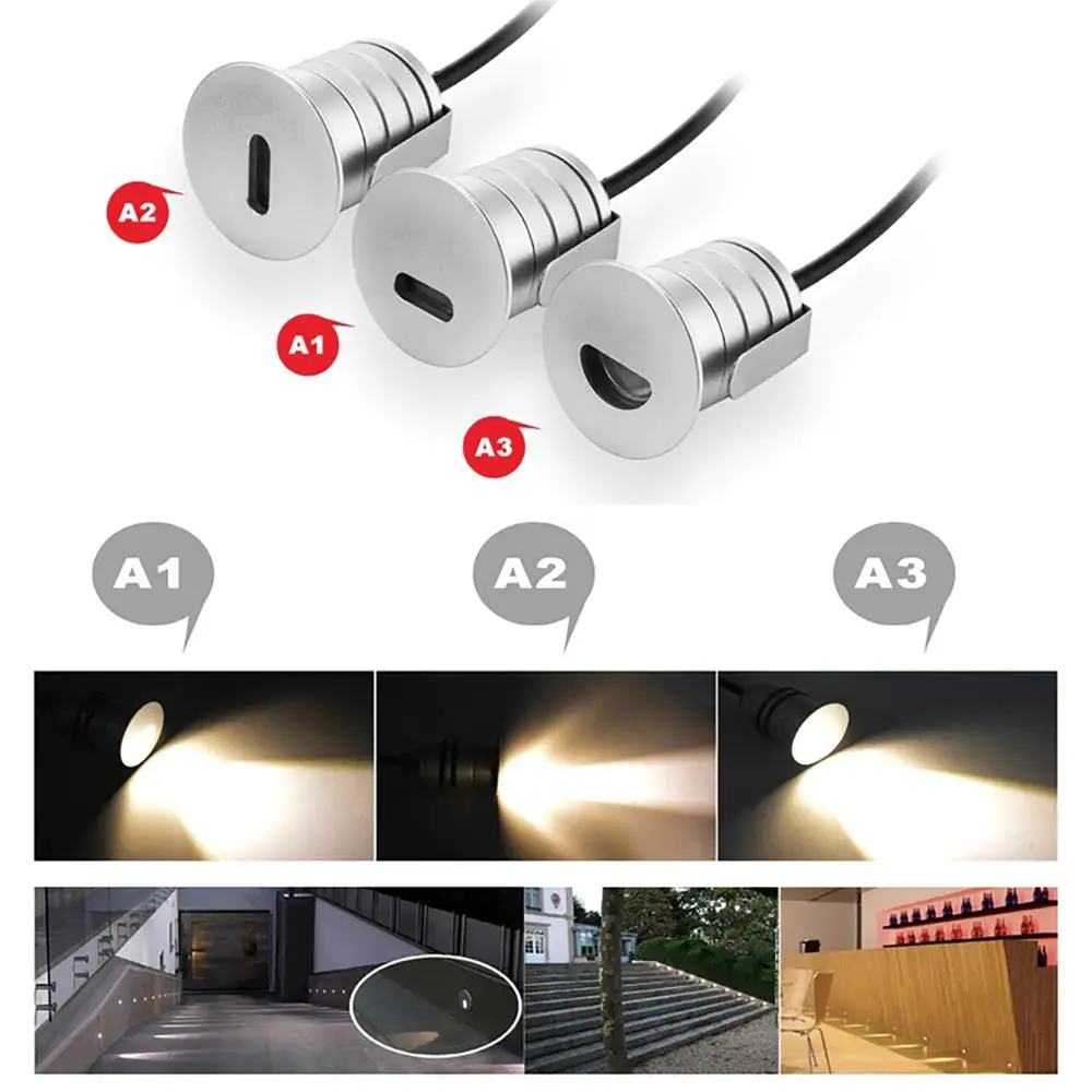 1W LED Step IP67 DC12V Outdoor Recessed Deck Light A1 A2 A3 Side View Waterproof Underground Lamp Sidewalk Wall Lighting 5