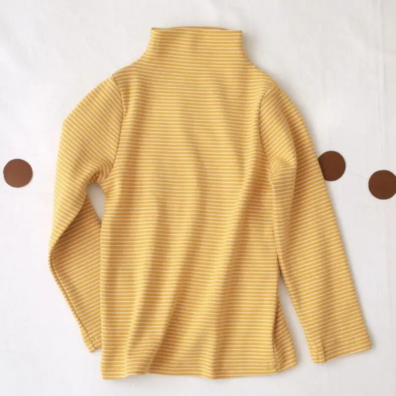 yellow kids t shirt Осенне-зимние футболки для маленьких мальчиков и девочек рубашки с высоким воротником детская рубашка в полоску с длинными рукавами топы, футболки, детская одежда JW3819 - Цвет: yellow kids t shirt