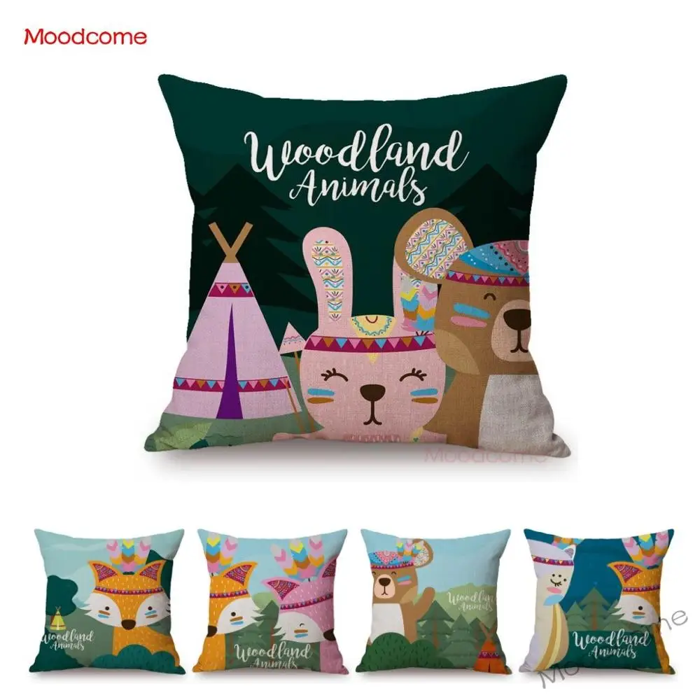 Наволочки из хлопка и льна для детской комнаты с изображением леса животных