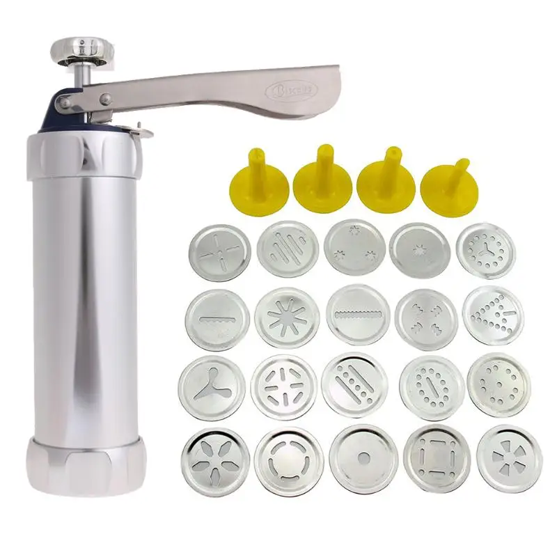 Manual Biscuit Cookie Press Stamps Set Cake Decorating Tools Maker Biscuit Machine Baking Tools with 4 Nozzles 20 Cookie Molds