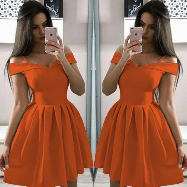 Women Summer Dress Plus Size Solid Color Short Sleeve Female Casual High Waist Oversize Mini Dresses Clothes vestidos S-3XL orange
