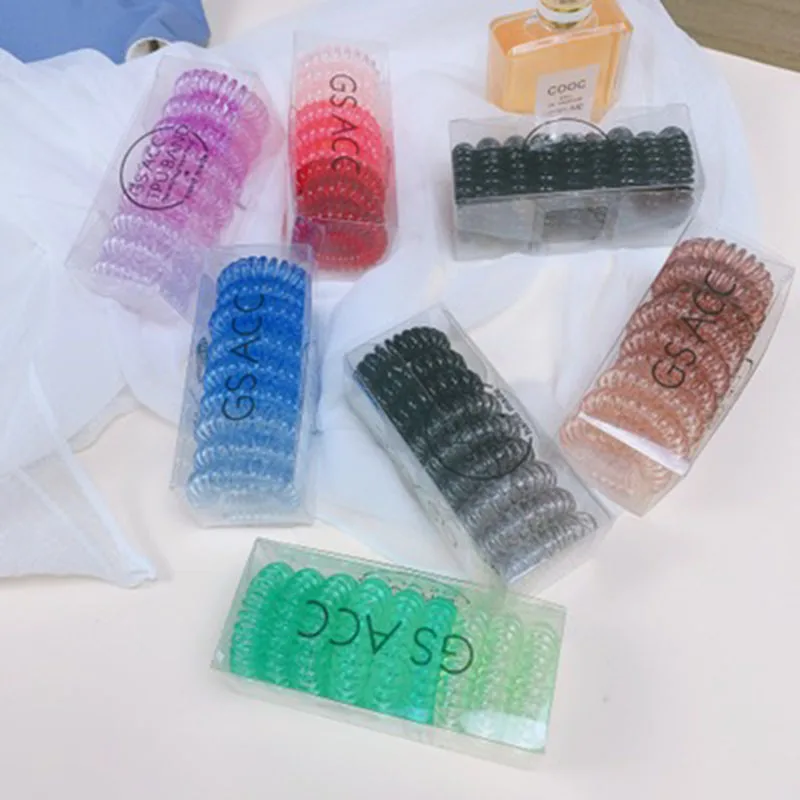 

9 Pcs / Set Girls Hair Accessories Telephone Line Hair Ring Transparent Color Rubber Band Women Hair Cord Fashion Headwear