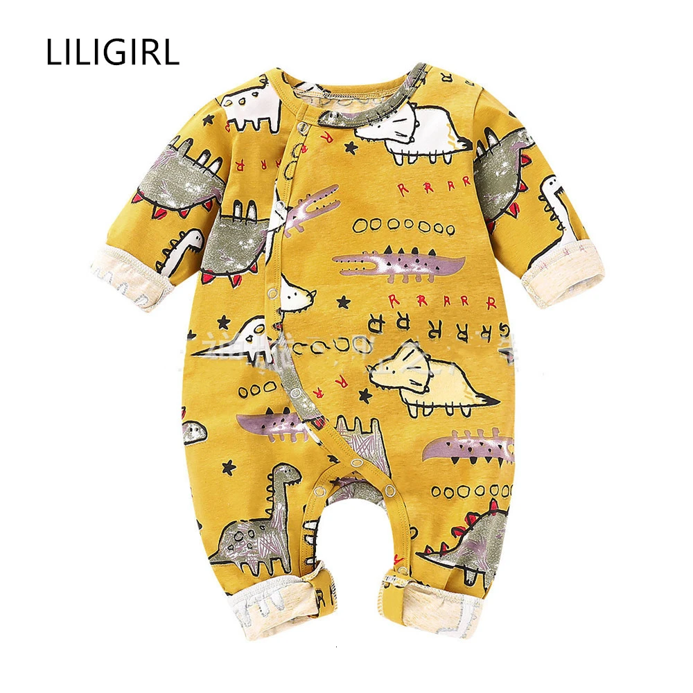 LILIGIRL Одежда для маленьких девочек детское осеннее боди с пуговицами и цветочным рисунком комбинезон с длинными рукавами одежда боди