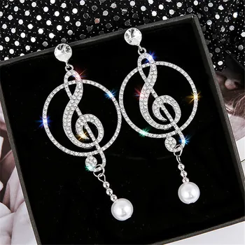 

FYUAN Music Symbol Rhinestone Crystal Drop Earrings for Women Geometric Pearl Earrings Fashion Party Statement Jewelry