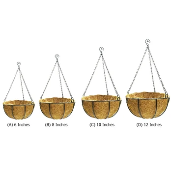 

Iron Art Coconut Palm Baskets Flowers Plants Pot Chain Hanging Liners Planter for Garden Porch Balcony Indoor