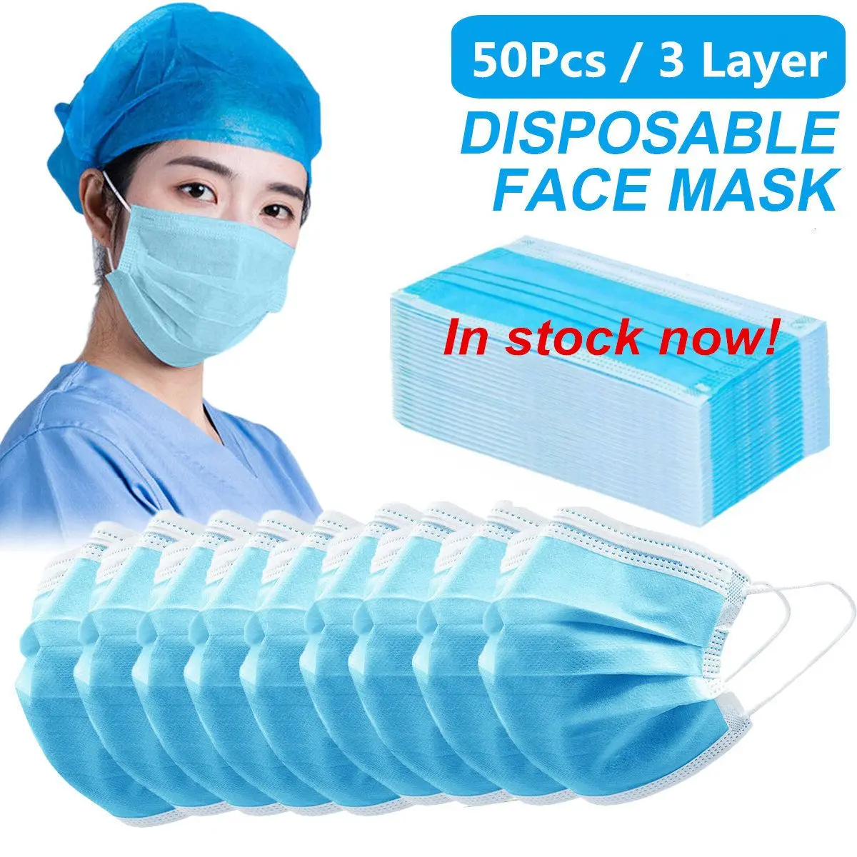 

10/20/50pcs 3-Layer Face Mask Disposable Mask Non-woven Anti-Dust Meltblown Cloth Safety Elastic Breathable Earloop Mouth Mask