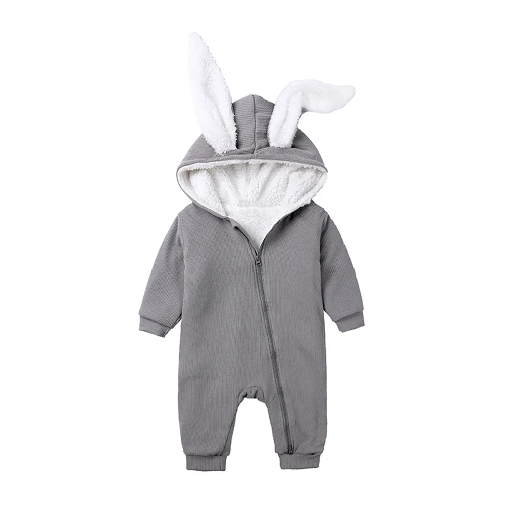 Winter Baby Rompers Boy Jumpsuits Thicker plus velvet Hooded Rabit Ear One-pieces For Girls