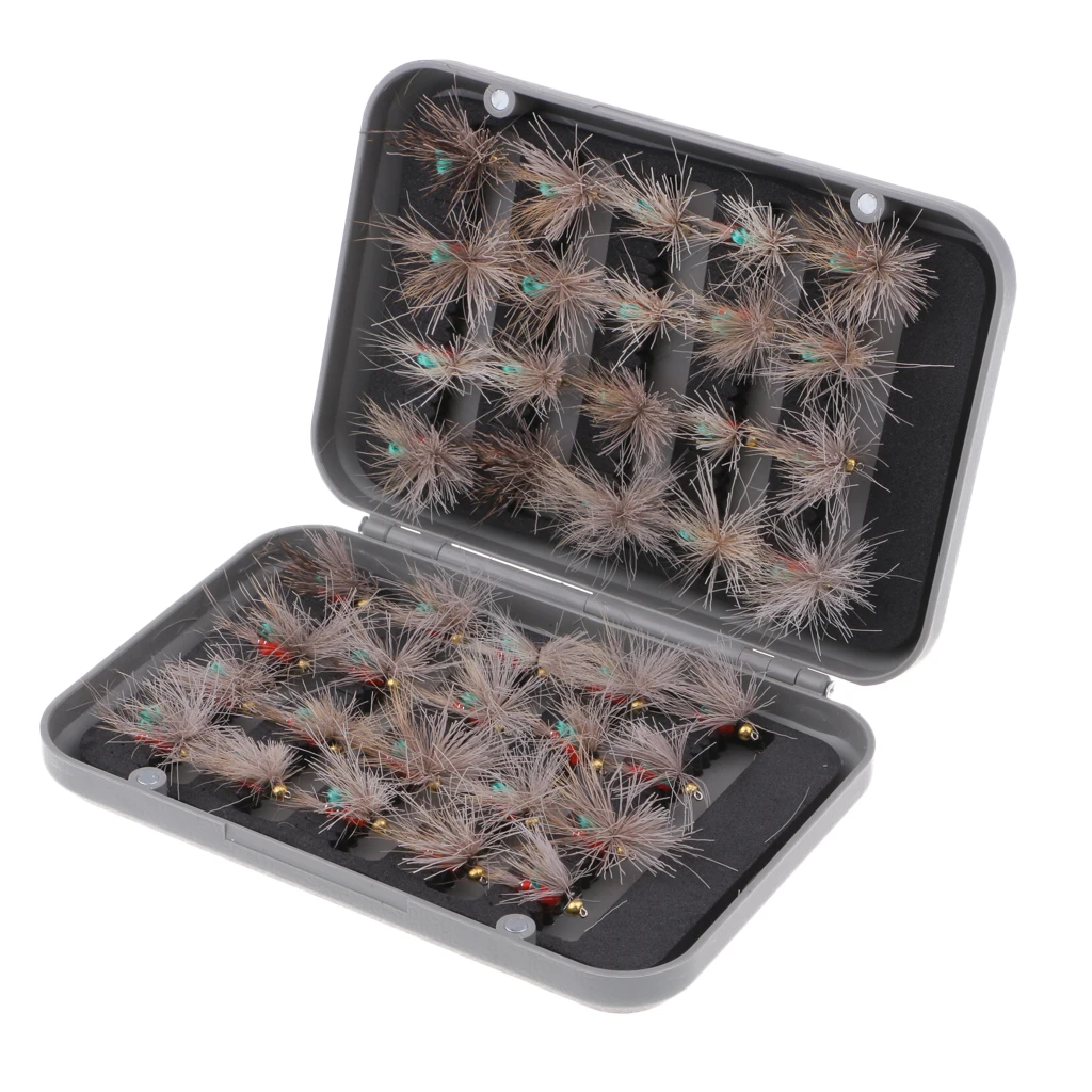 40pcs Dry Flies Fly Fishing Flies Kit Bass Salmon Trout Flies Floating Assortment with Fly Box for Freshwater and Saltwater